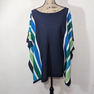 Liz & Me Women’s 0X-1X Poncho Sweater Striped Button Detail Short Sleeve Soft